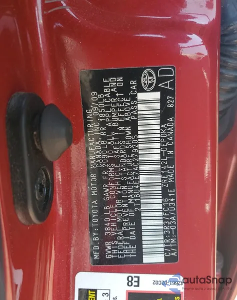 2010 Toyota Corolla Base z USA, uszkodzony, nr VIN 2T1BU4EE7AC279205